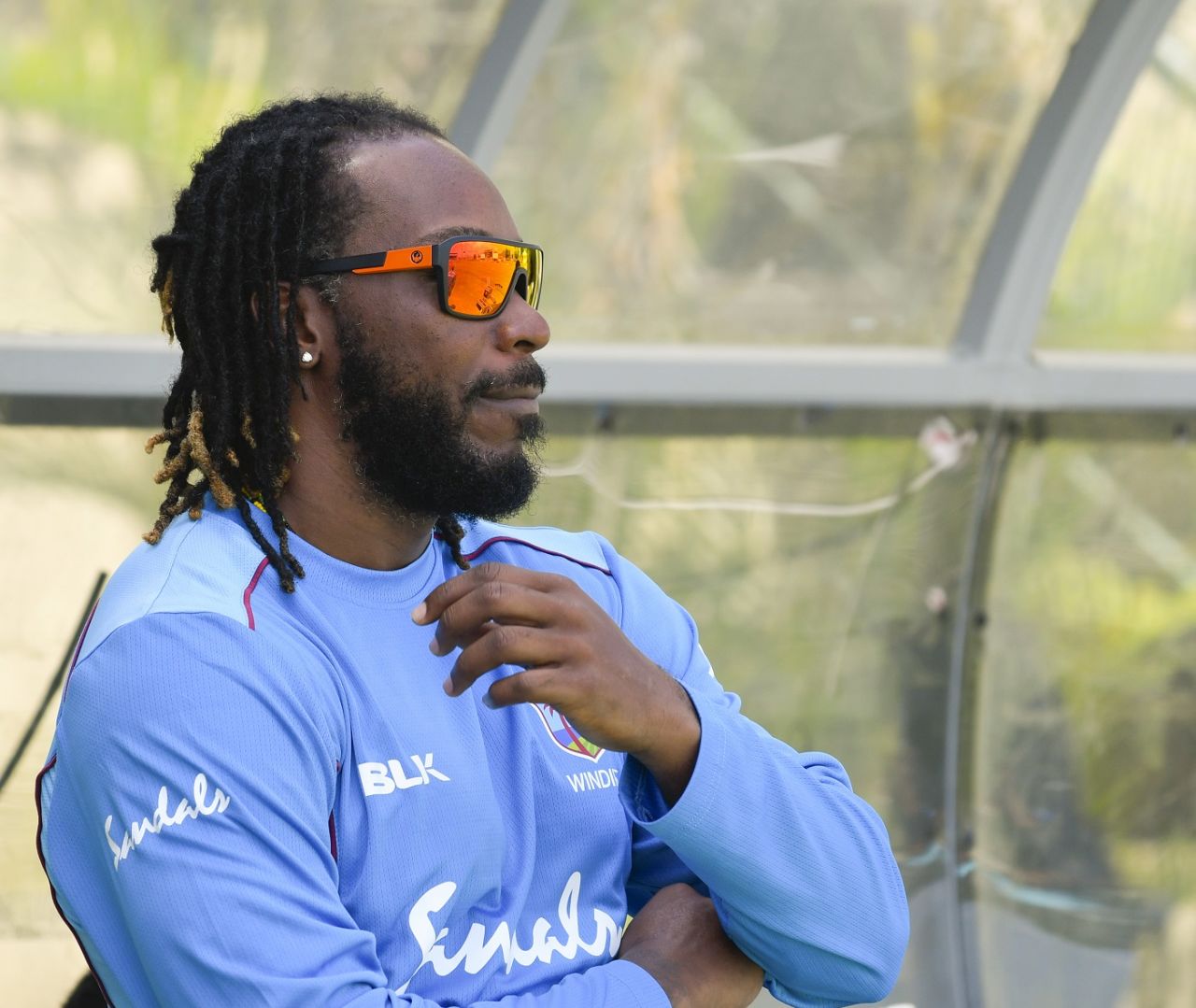 Chris Gayle on the sidelines of West Indies' training session, Basseterre, July 27, 2018