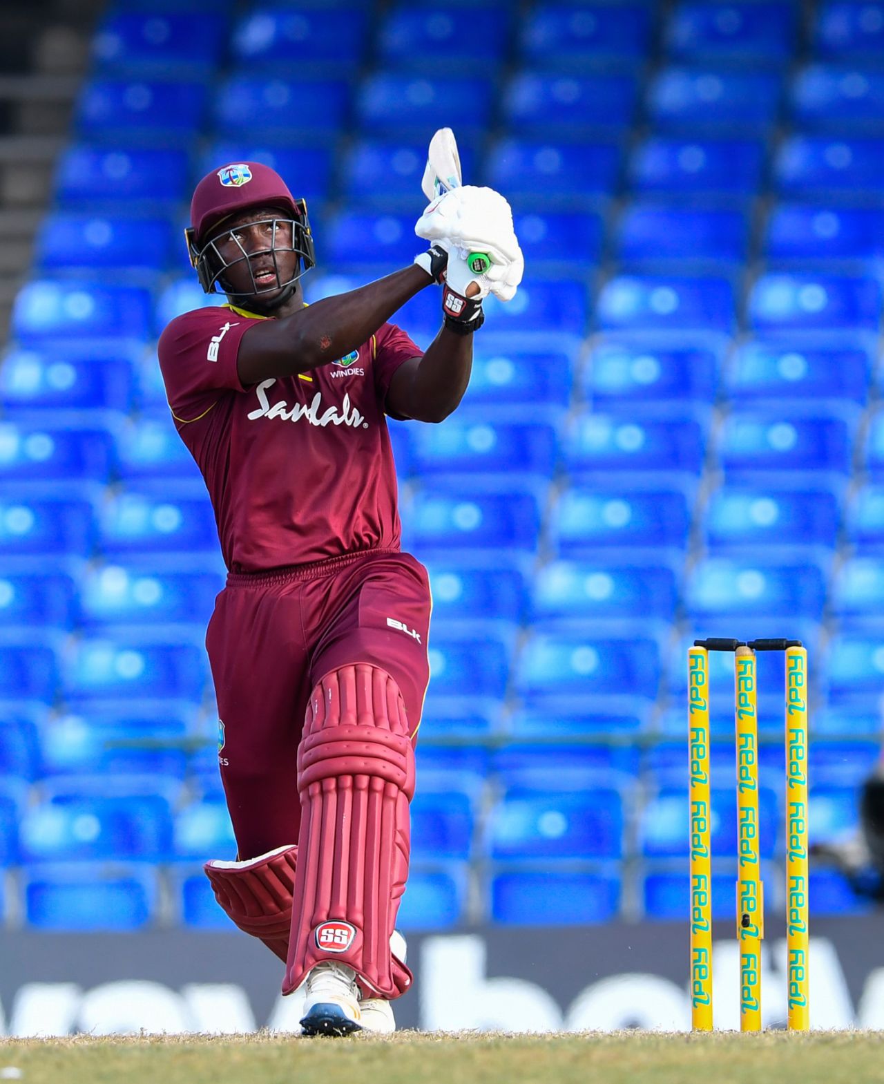 Rovman Powell muscles one over the on side, West Indies v Bangladesh, 3rd ODI, Basseterre, July 28, 2018