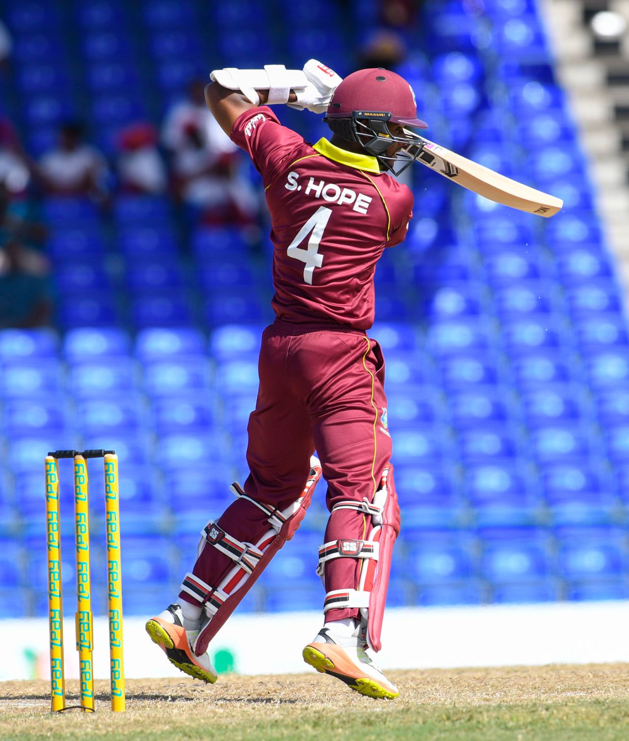 Shai Hope gets on his toes to punch through the covers, West Indies v Bangladesh, 3rd ODI, Basseterre, July 28, 2018