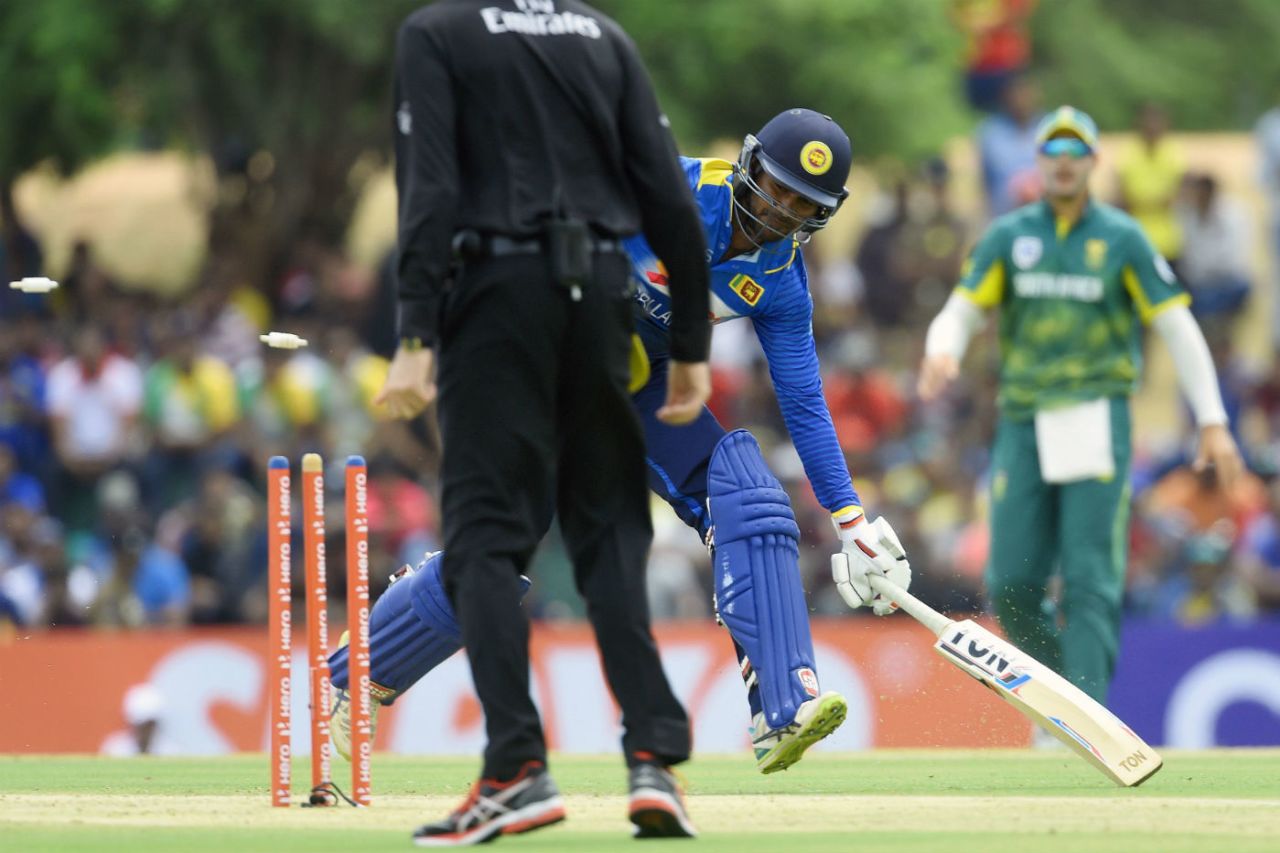 Upul Tharanga is run out at the non-striker's end, Sri Lanka v South Africa, 1st ODI, Dambulla, July 29, 2018