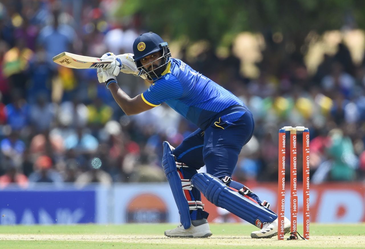 Thisara Perera reaches out and plays behind square, Sri Lanka v South Africa, 1st ODI, Dambulla, July 29, 2018