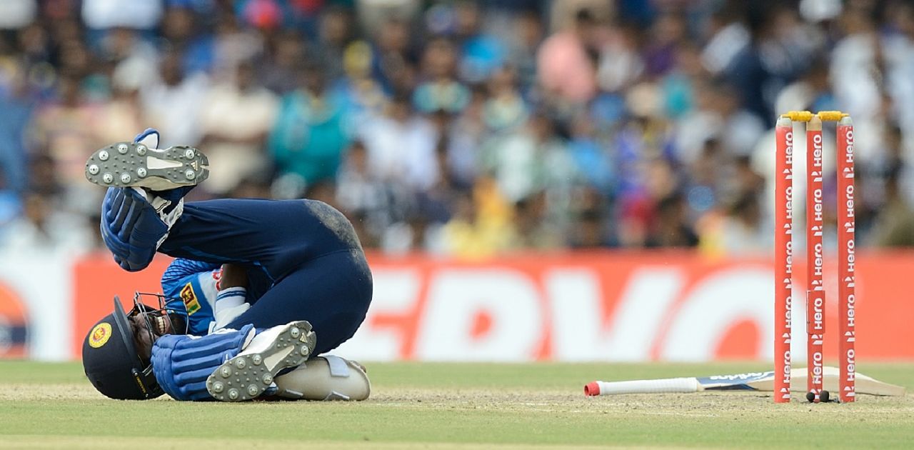 Man down: Niroshan Dickwella was struck by a bouncer, Sri Lanka v South Africa, 2nd ODI, Dambulla, August 1, 2018