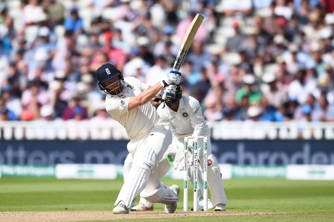 Jonny Bairstow carts one over midwicket, England v India, 1st Test, 1st day, Edgbaston, 1 August, 2018