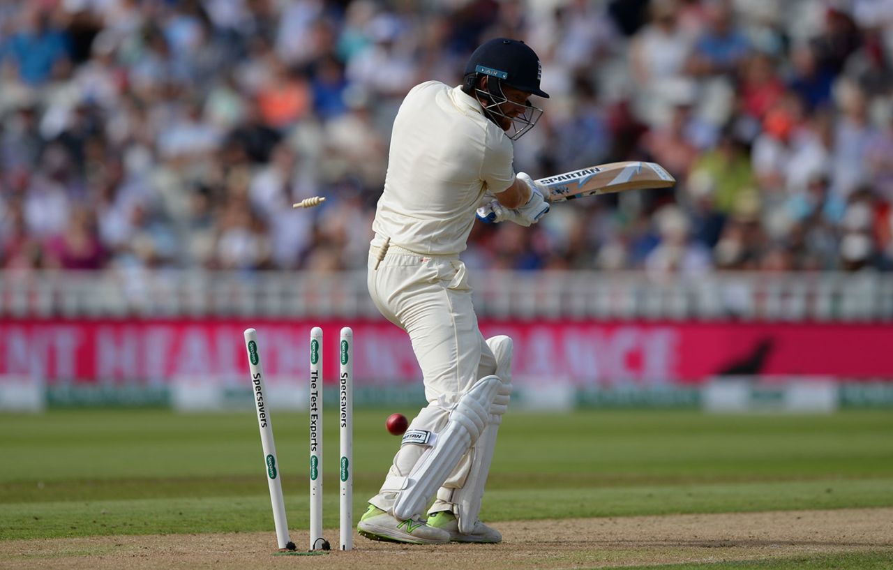 Jonny Bairstow dragged into his stumps, England v India, 1st Test, 1st day, Edgbaston, 1 August, 2018