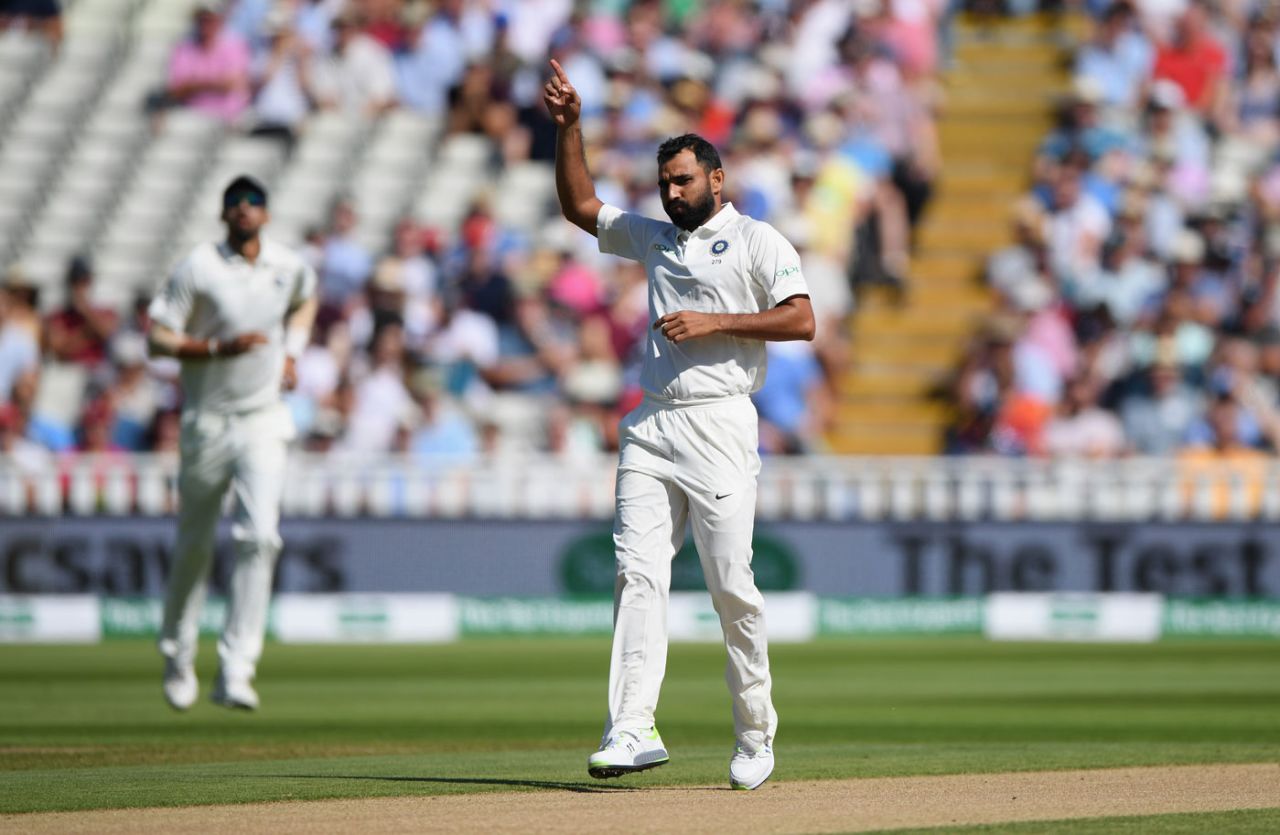 Mohammed Shami celebrates his wicket, England v India, 1st Test, 2nd day, Edgbaston, 2 August, 2018
