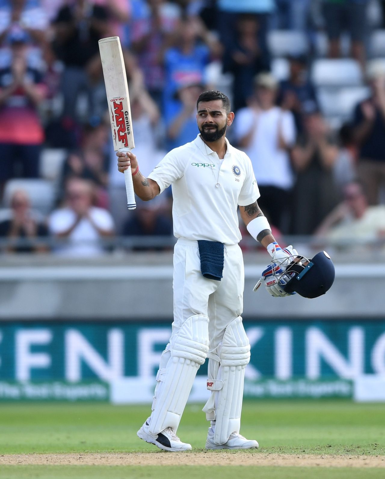 Virat Kohli soaks in the applause after getting to his first Test hundred in England, England v India, 1st Test, Edgbaston, 2nd day, August 2, 2018