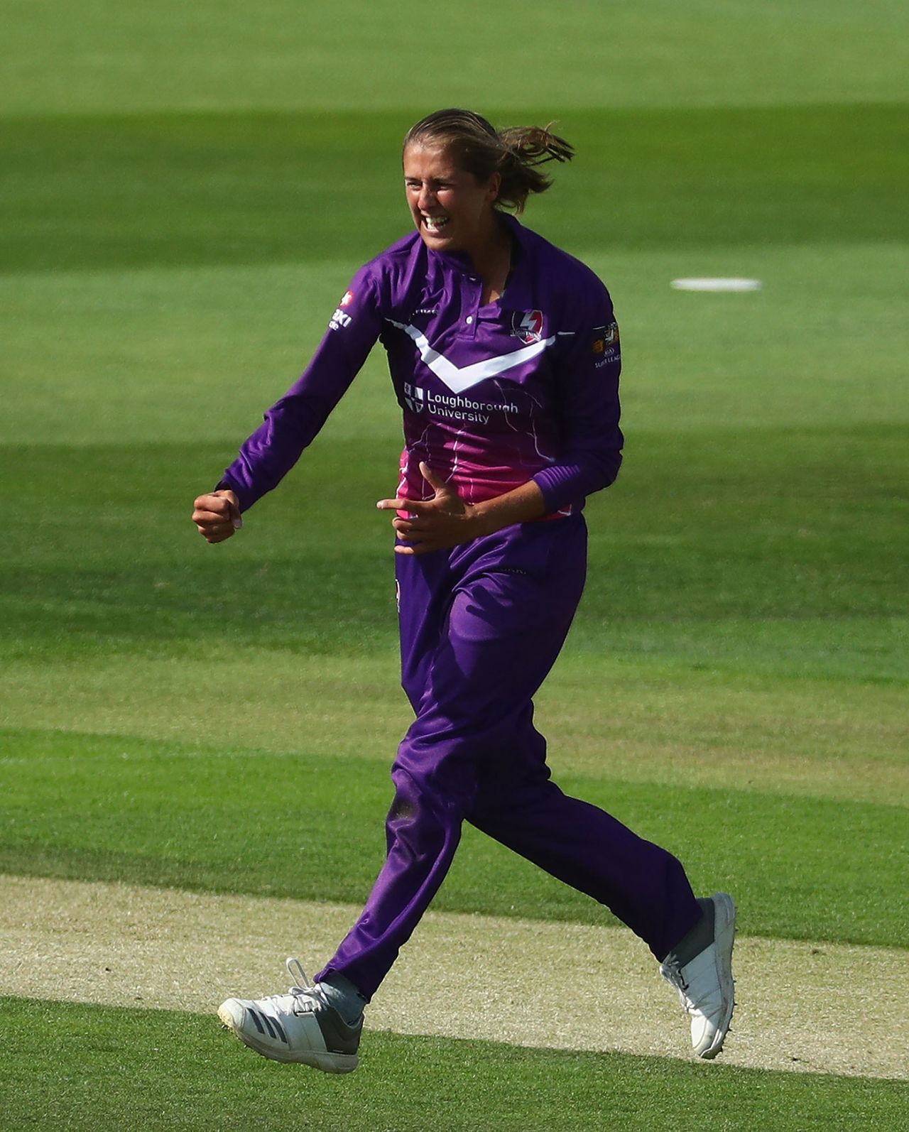 Jenny Gunn celebrates one of her wickets, Loughborough Lightning v Surrey Stars, Kia Super League, Loughborough, August 2, 2018
