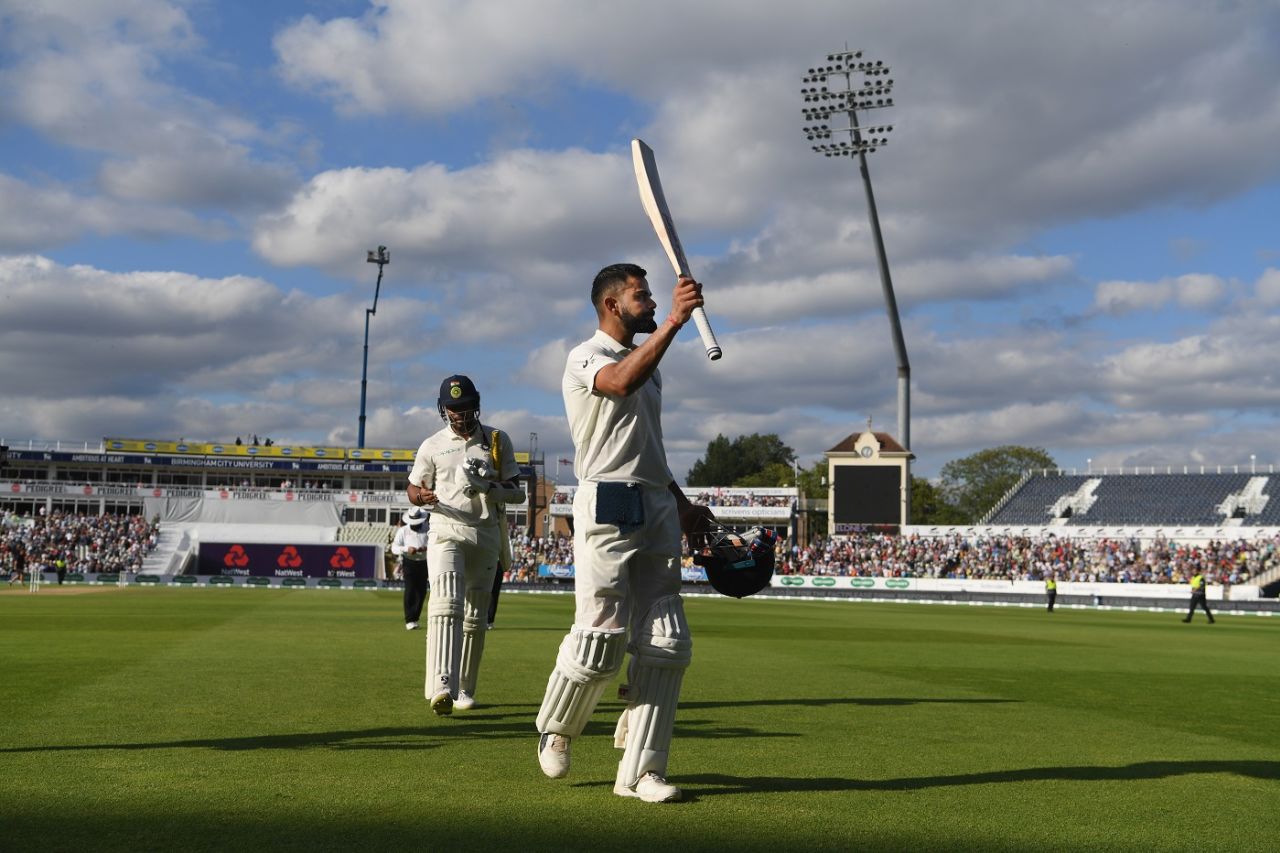 Virat Kohli acknowledges the crowd after being dismissed for 149, England v India, 1st Test, Edgbaston, 2nd day, August 2, 2018