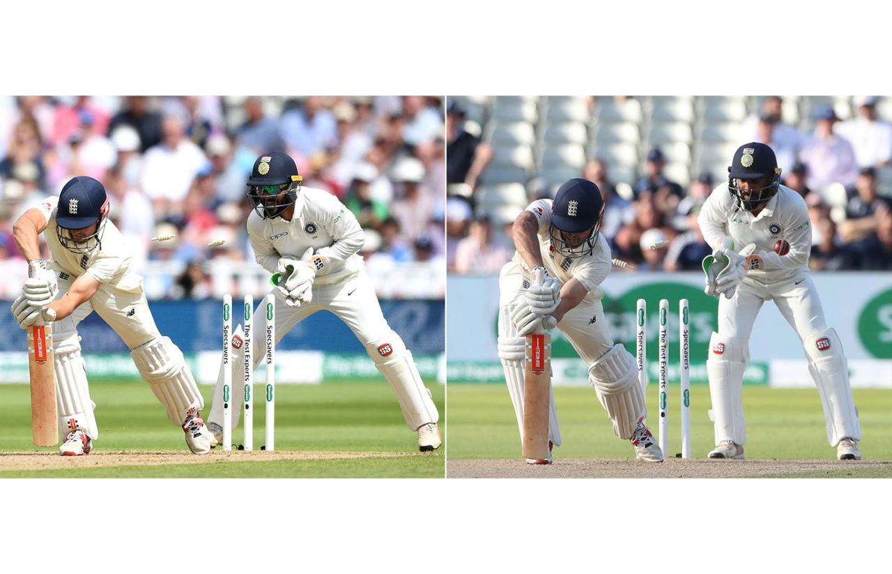 Alastair Cook was bowled by R Ashwin in eerily similar fashion in both innings at Edgbaston, England v India, 1st Test, Edgbaston, 2nd day, August 2, 2018