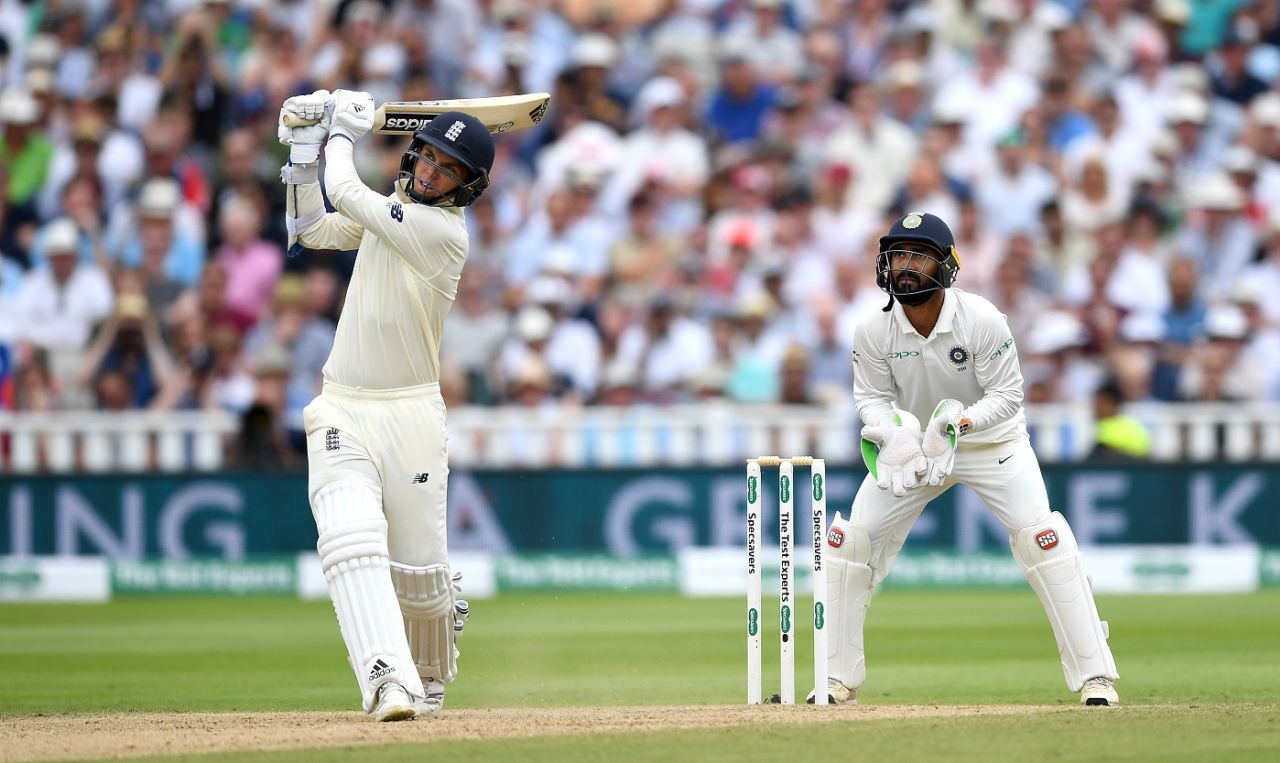 Sam Curran steps out during his counter-attacking half-century, England v India, 1st Test, 3rd day, Edgbaston, August 3, 2018