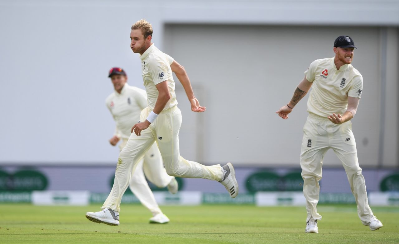 Stuart Broad takes off after getting Shikhar Dhawan, England v India, 1st Test, 3rd day, Edgbaston, August 3, 2018