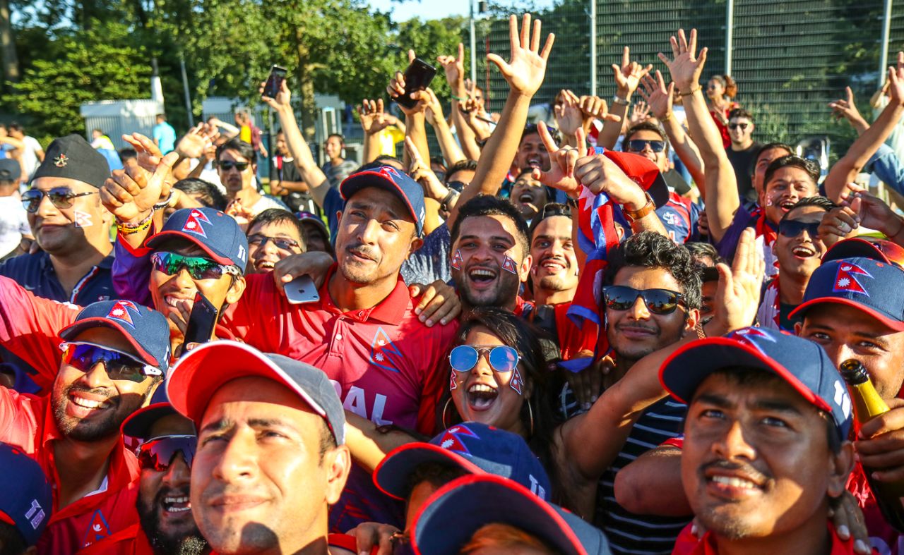 Captain Paras Khadka and the rest of the Nepal team take an impromptu celebratory selfie, Netherlands v Nepal, 2nd ODI, Amstelveen, August 3, 2018