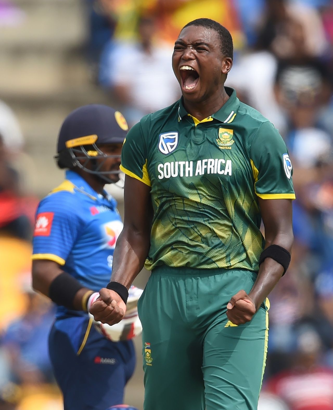 Lungi Ngidi roars after dismissing Upul Tharanga, Sri Lanka v South Africa, 3rd ODI, Pallekele, August 5, 2018