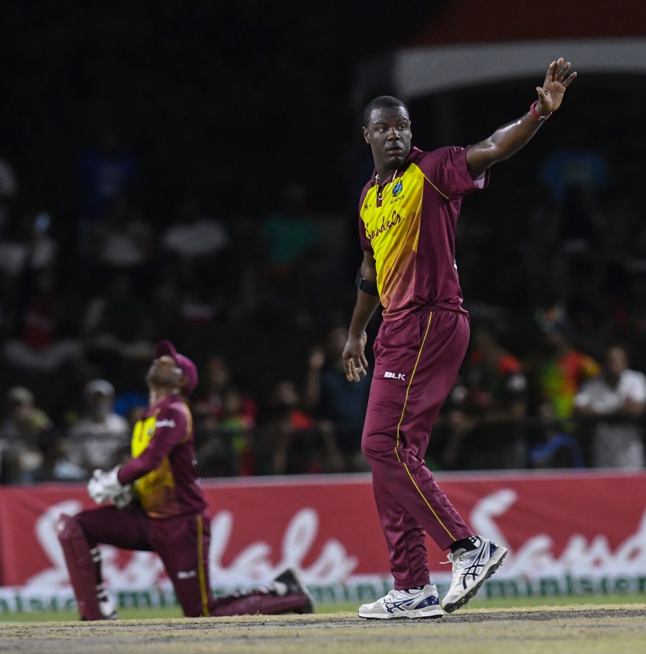 Carlos Brathwaite successfully appeals for a wicket, West Indies v Bangladesh, 3rd T20I, Lauderhill, August 5, 2018