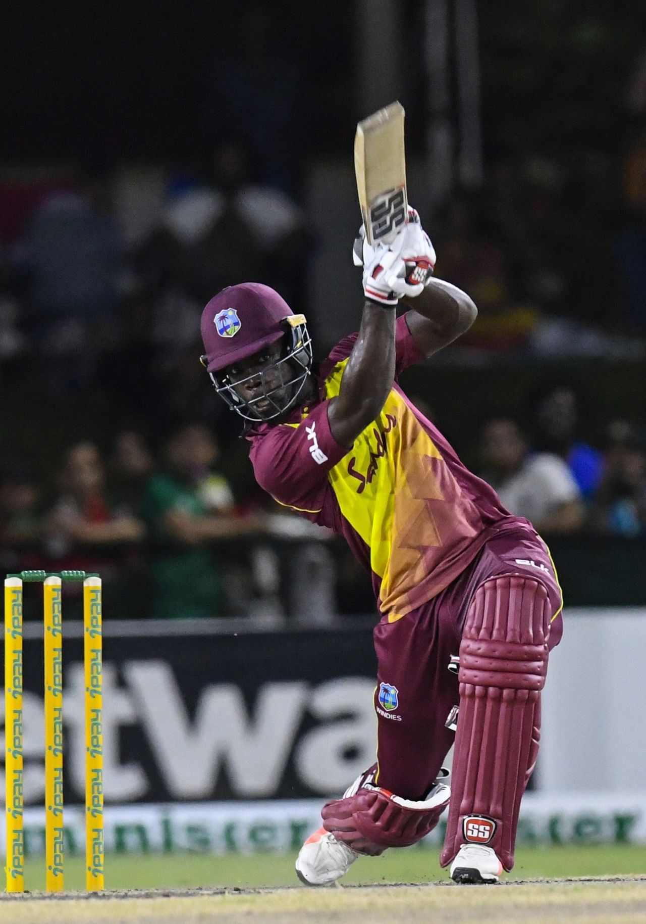 Chadwick Walton drives over extra cover for four, West Indies v Bangladesh, 3rd T20I, Lauderhill, August 5, 2018