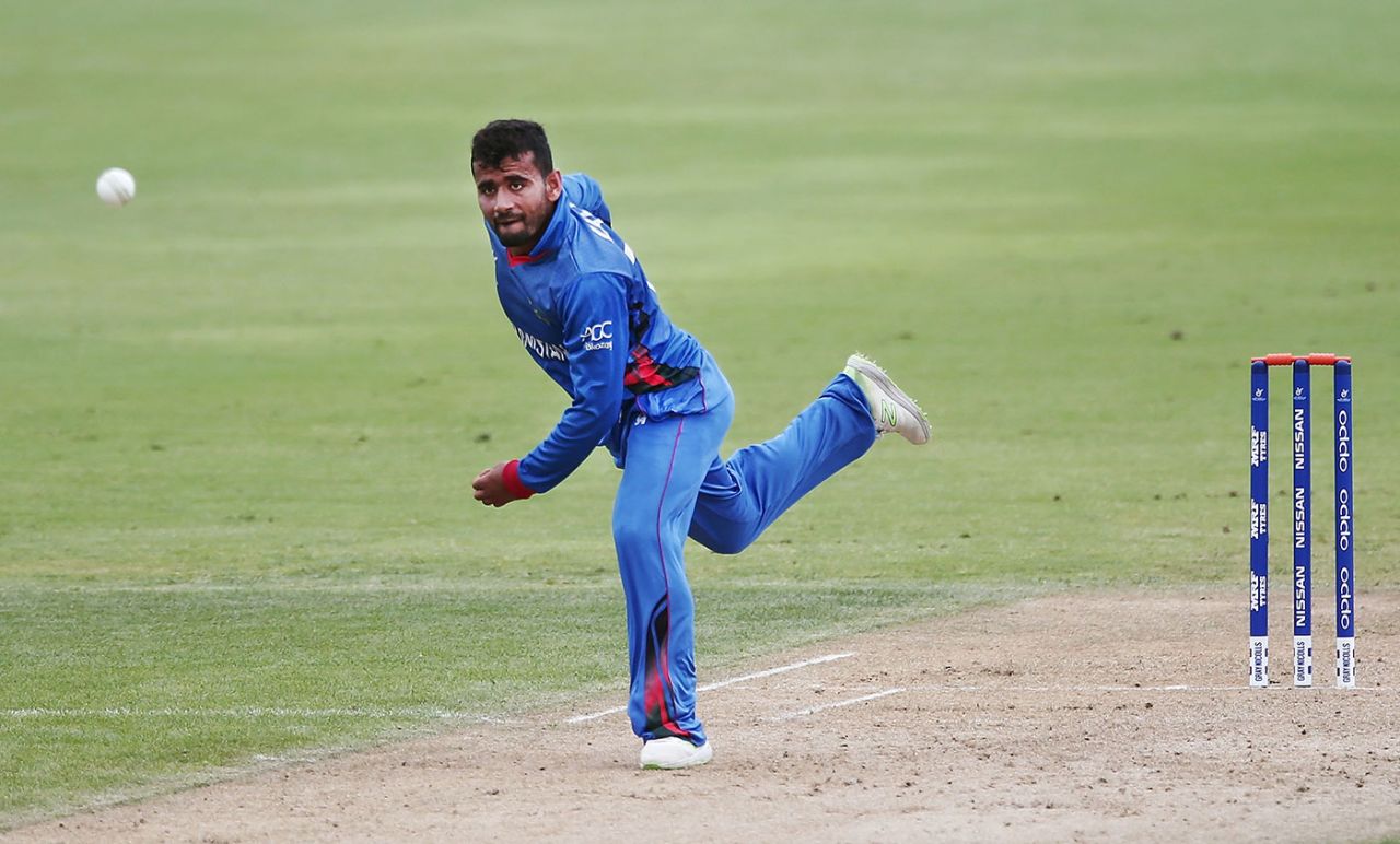 Zahir Khan in action during the Under-19 World Cup, Pakistan v Afghanistan, Under-19 World Cup, Whangarei, January 13, 2018