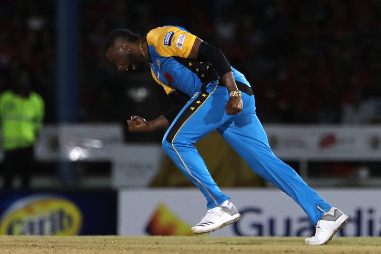 Kieron Pollard vents after taking a wicket, Trinbago Knight Riders v St Lucia Stars, CPL 2018, Port of Spain, August 8, 2018