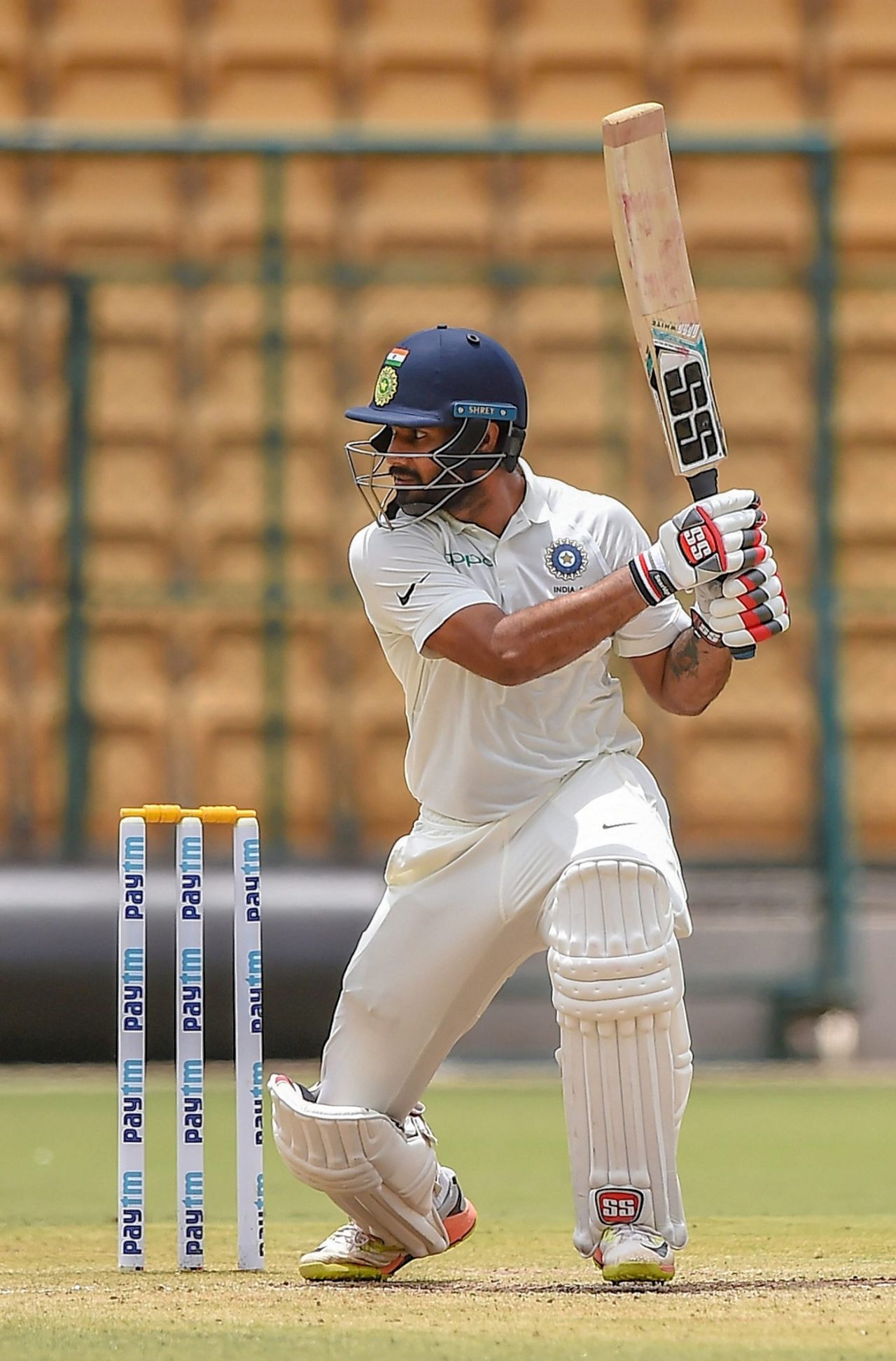 Hanuma Vihari drives the ball square, India A v South Africa A, 2nd unofficial Test, 1st day, Alur, August 10, 2018