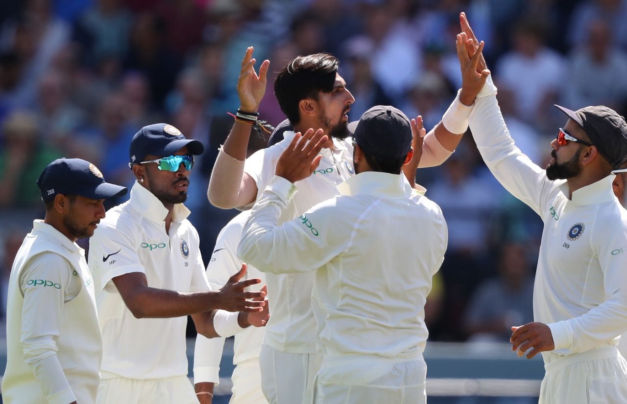 Ishant Sharma celebrates with his team-mates, England v India, 2nd Test, Lord's, 3rd day, August 11, 2018