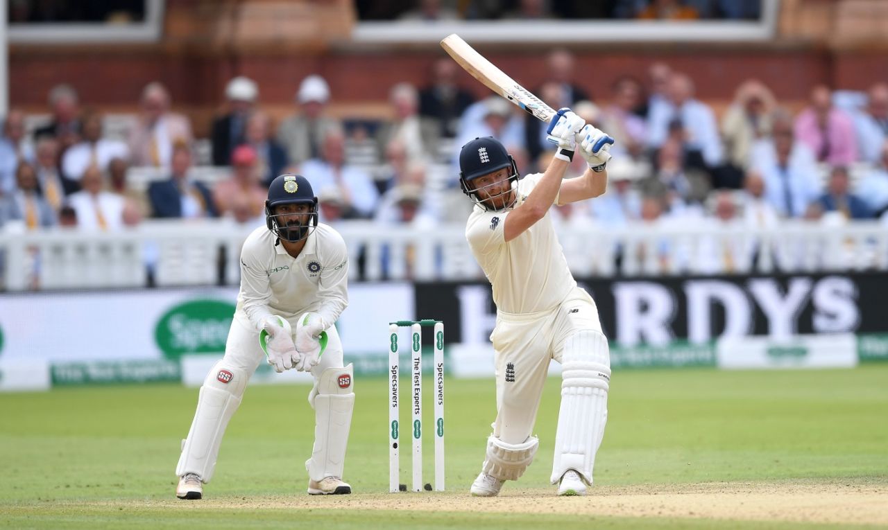 Jonny Bairstow hits one down the ground, England v India, 2nd Test, Lord's, 3rd day, August 11, 2018