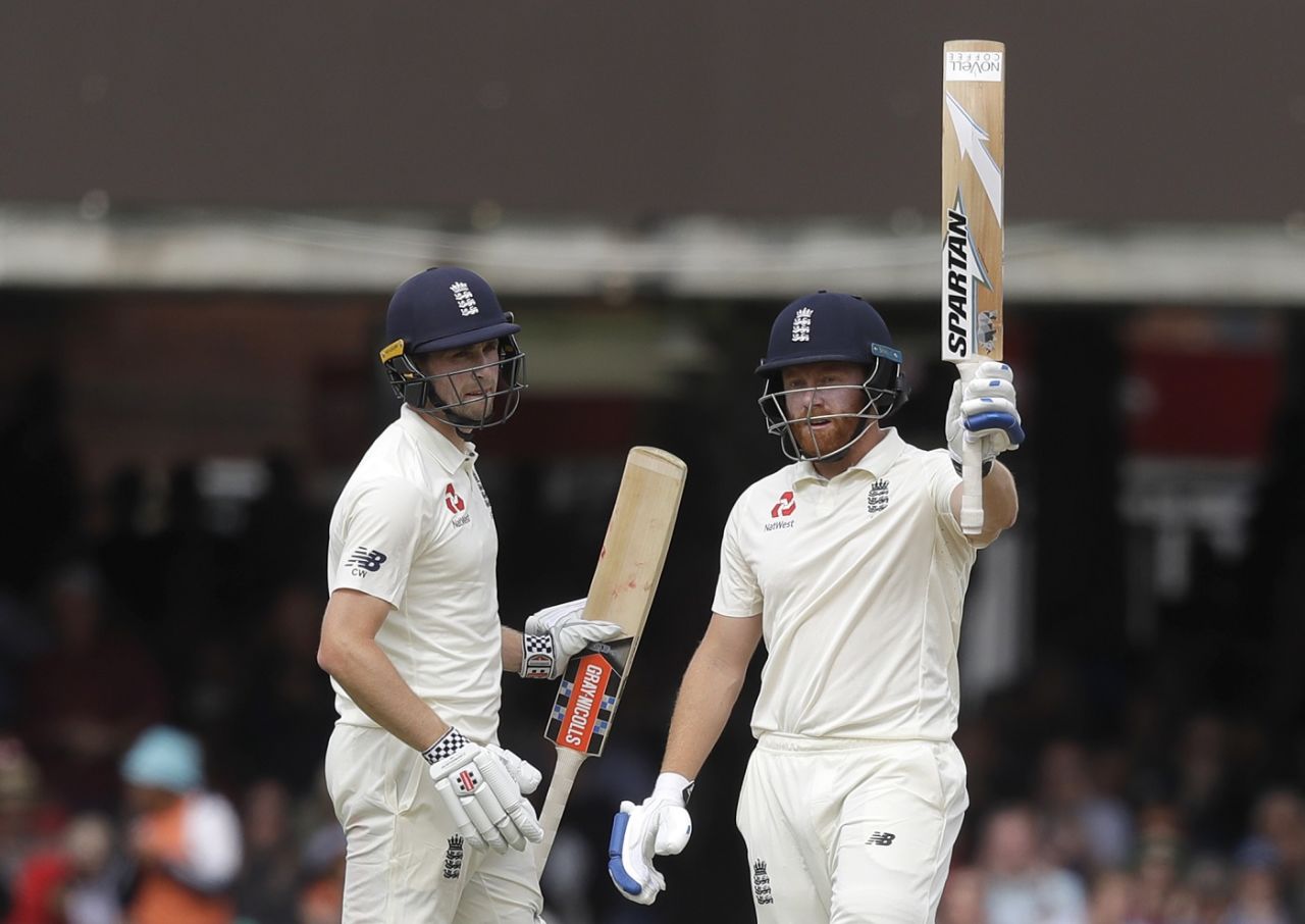 Jonny Bairstow celebrates reaching a half-century, England v India, 2nd Test, Lord's, 3rd day, August 11, 2018