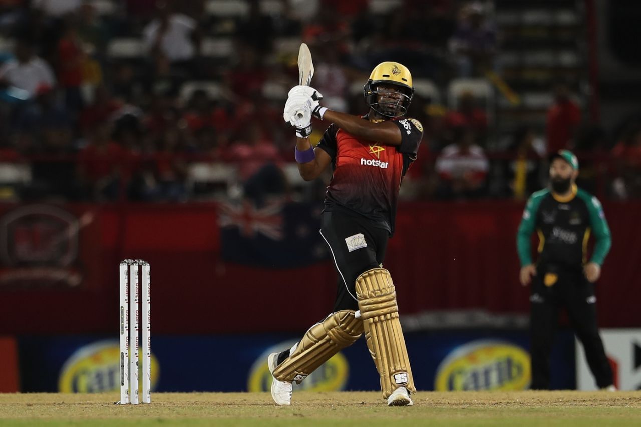 Darren Bravo plays a shot, Trinbago Knight Riders v St Kitts and Nevis Patriots, CPL 2018, Port of Spain, August 11, 2018