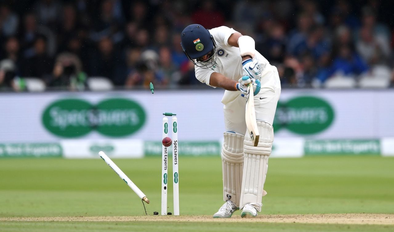 Cheteshwar Pujara's defences were breached in spectacular fashion, England vs India, 2nd Test, Lord's, 4th day, August 12, 2018
