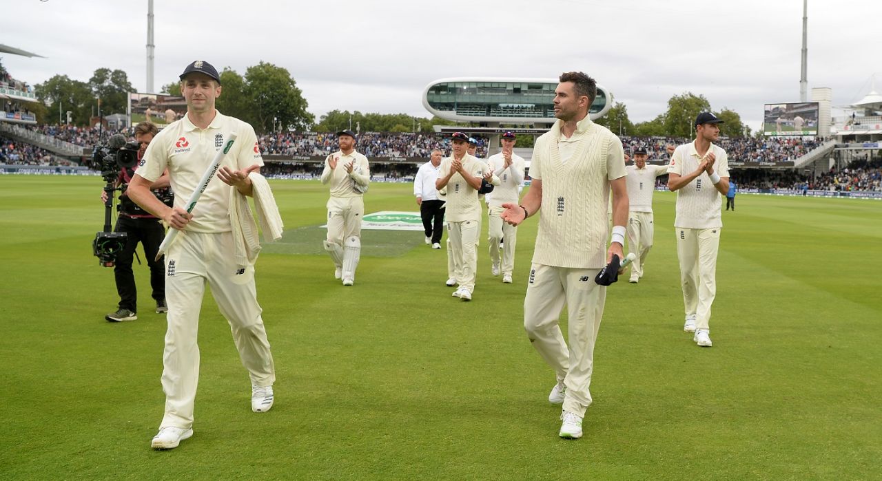 Chris Woakes and James Anderson lead a victorious England team off the field, England vs India, 2nd Test, Lord's, 4th day, August 12, 2018