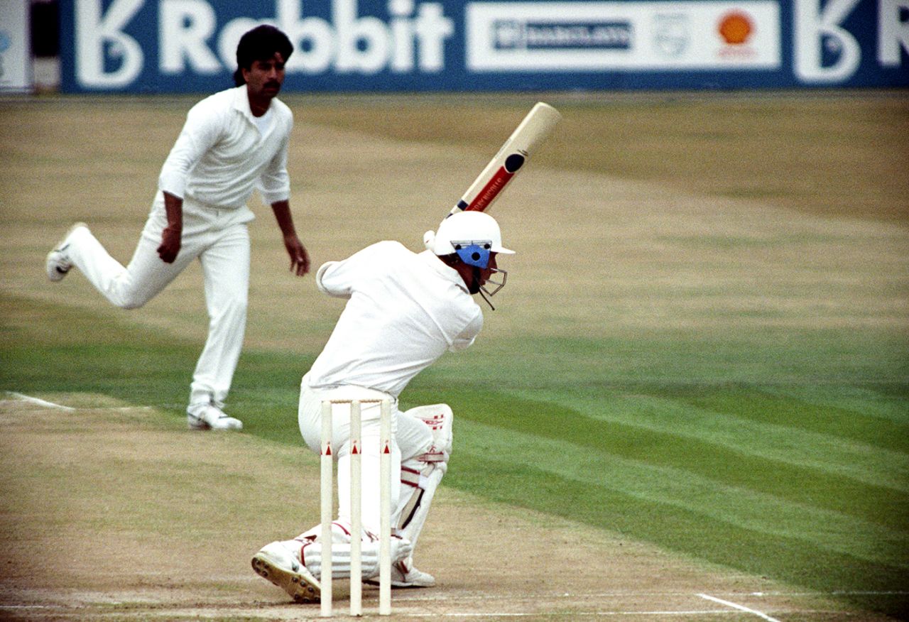 Mike Atherton hits a four off Manoj Prabhakar, England v India, Old Trafford, 2nd Test, 1st day, August 9, 1990