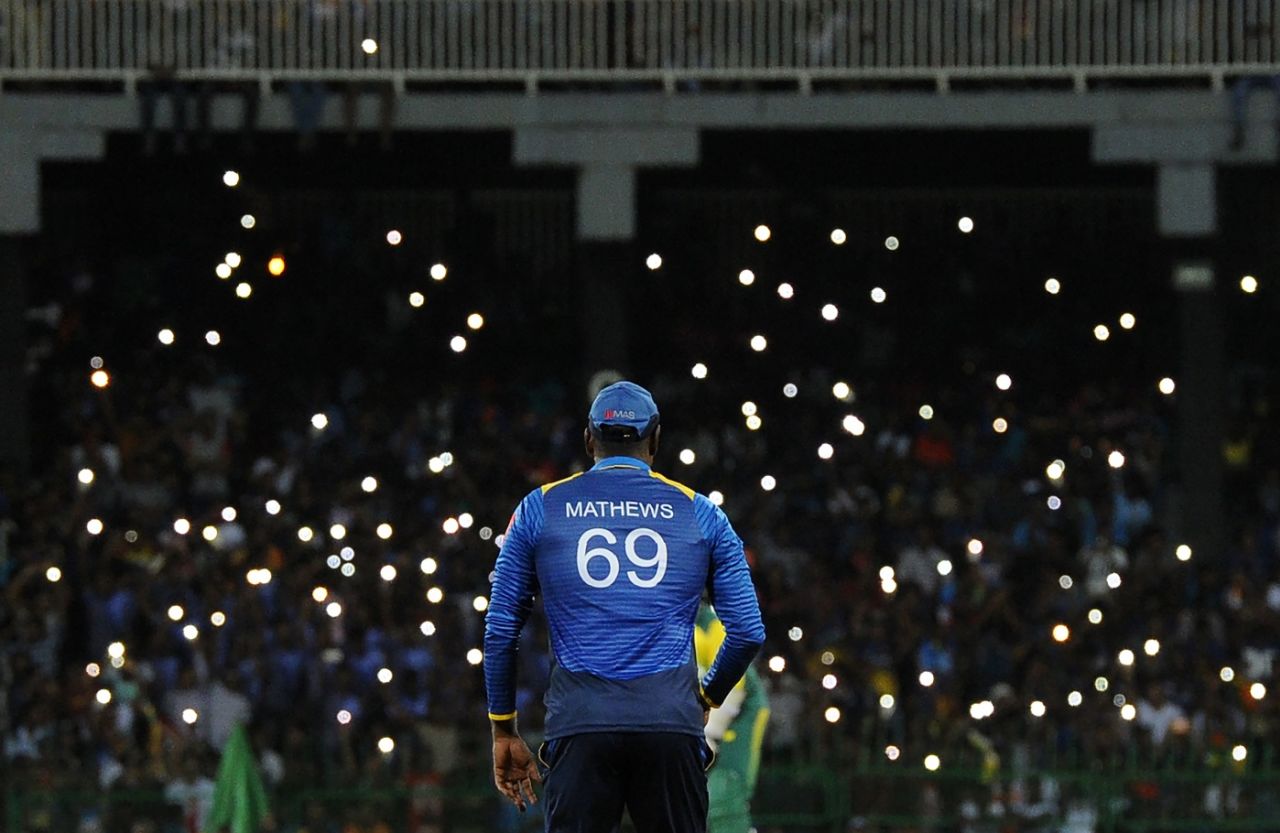 Fans celebrated holding their phone torches up at the Premadasa, Sri Lanka v South Africa, Only T20I, Colombo, August 14, 2018