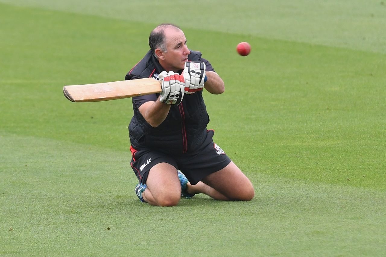 Canterbury coach Gary Stead gives slip-catching practice, Christchurch, March 30, 2017
