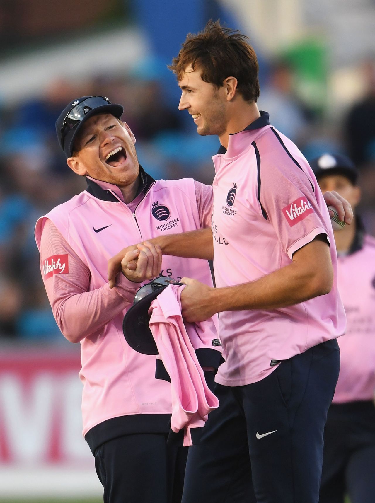 Eoin Morgan finds something to laugh about on another grim Middlesex night, Sussex v Middlesex, Vitality Blast, South Group, Hove