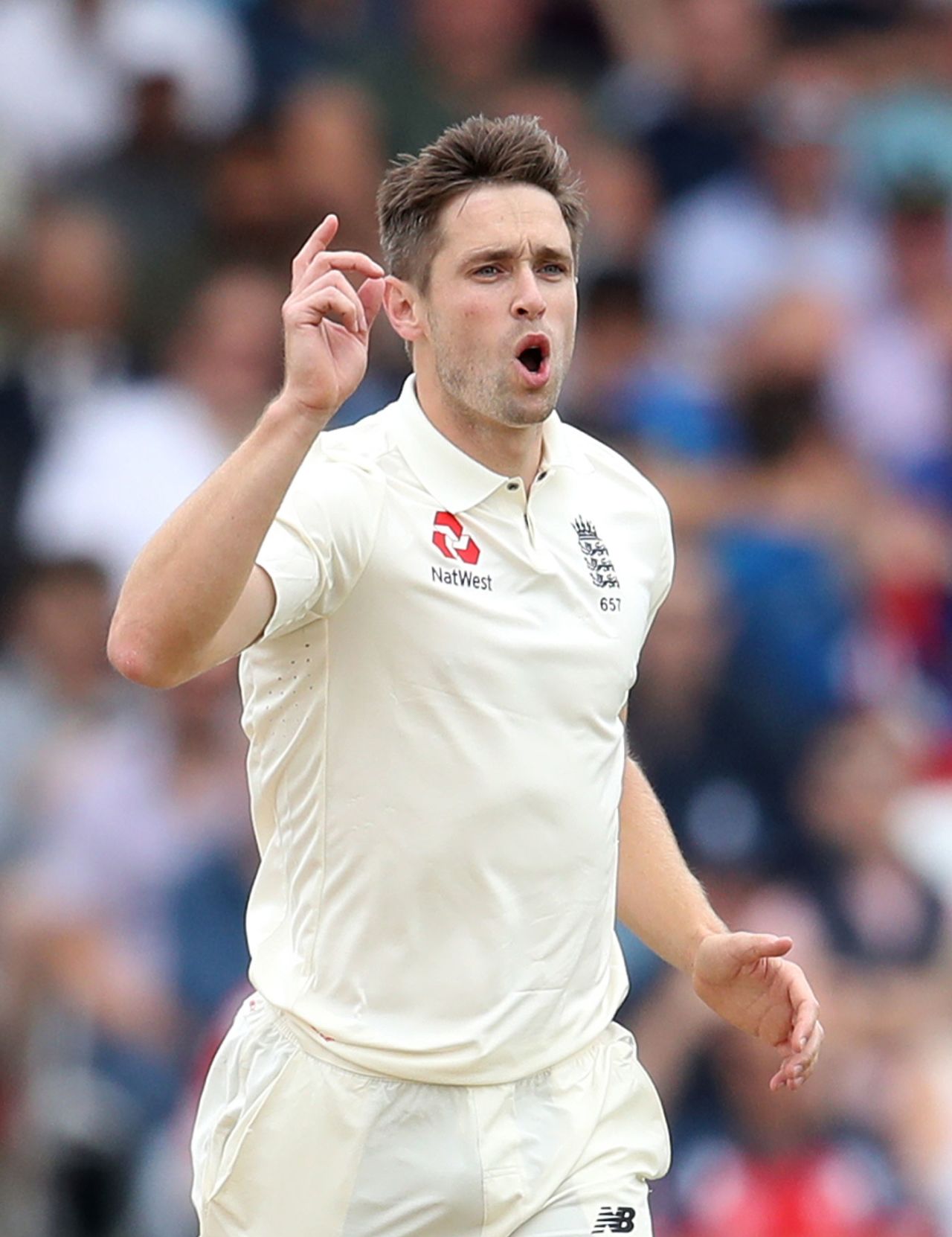 Chris Woakes celebrates a wicket, England v India, 3rd Test, Trent Bridge, 1st day, August 18, 2018