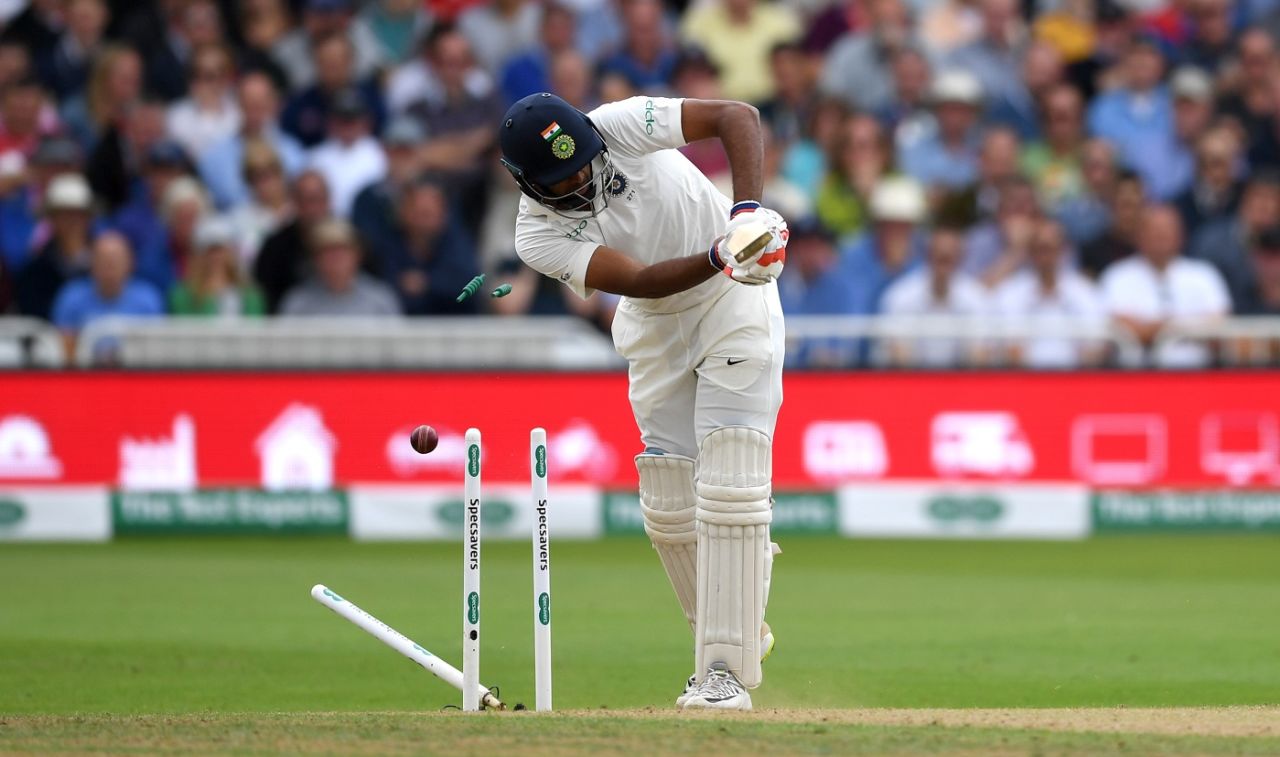 R Ashwin loses his middle stump, England v India, 3rd Test, Trent Bridge, 2nd day, August 19, 2018