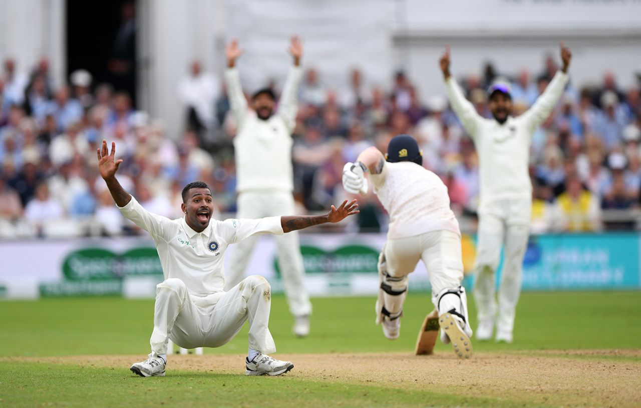Hardik Pandya launches into an appeal, England v India, 3rd Test, Trent Bridge, 2nd day, August 19, 2018