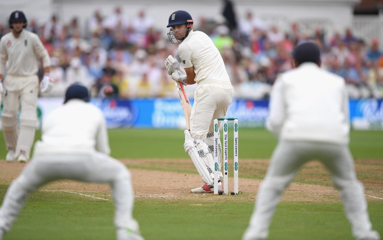 Alastair Cook watches as his outside edge is about to be pouched, England v India, 3rd Test, Trent Bridge, 4th day, August 21, 2018