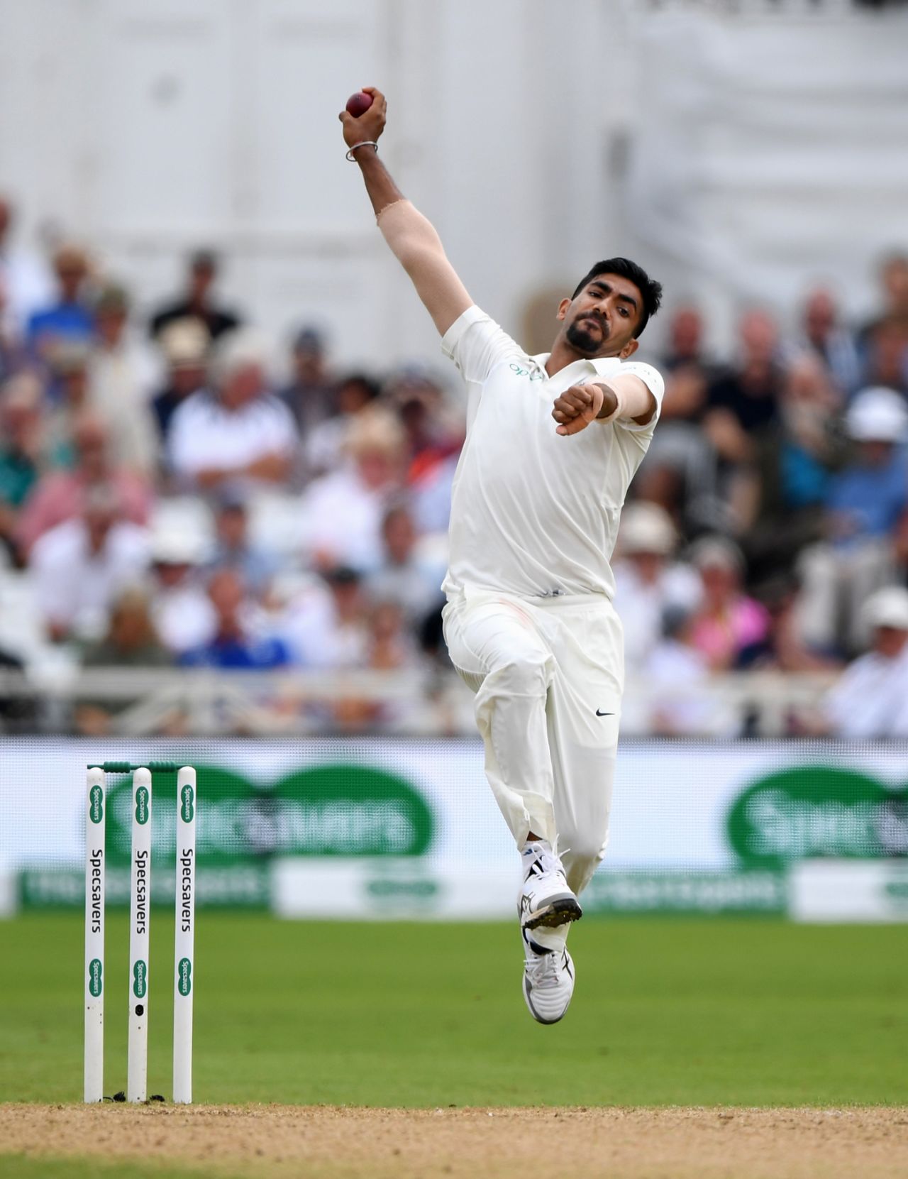 Jasprit Bumrah leaps into his delivery stride, England v India, 3rd Test, Trent Bridge, 4th day, August 21, 2018