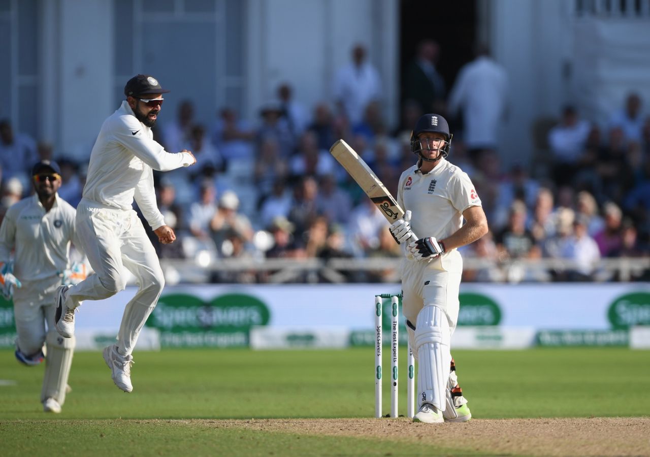 Virat Kohli jumps triumphantly as India dislodge Jos Buttler, England v India, 3rd Test, Trent Bridge, 4th day, August 21, 2018