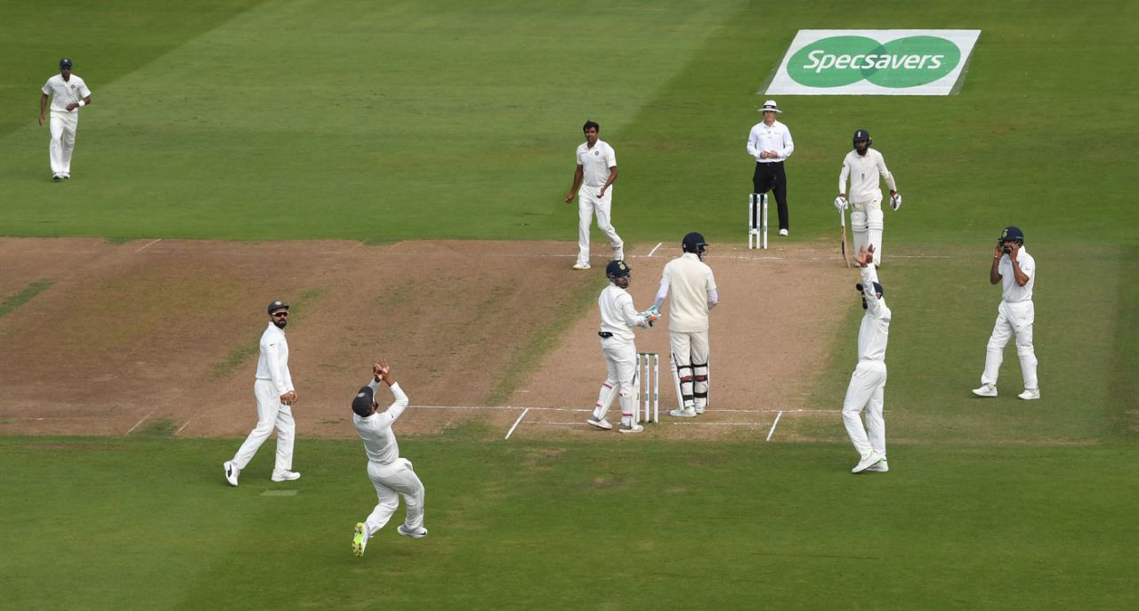 Ajinkya Rahane takes the catch to give India their first win of the series, England v India, 3rd Test, Trent Bridge, 5th day, August 22, 2018