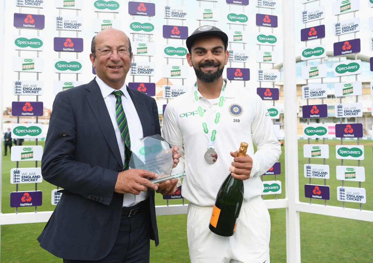 Virat Kohli accepts the man of the match award, England v India, 3rd Test, Trent Bridge, 5th day, August 22, 2018