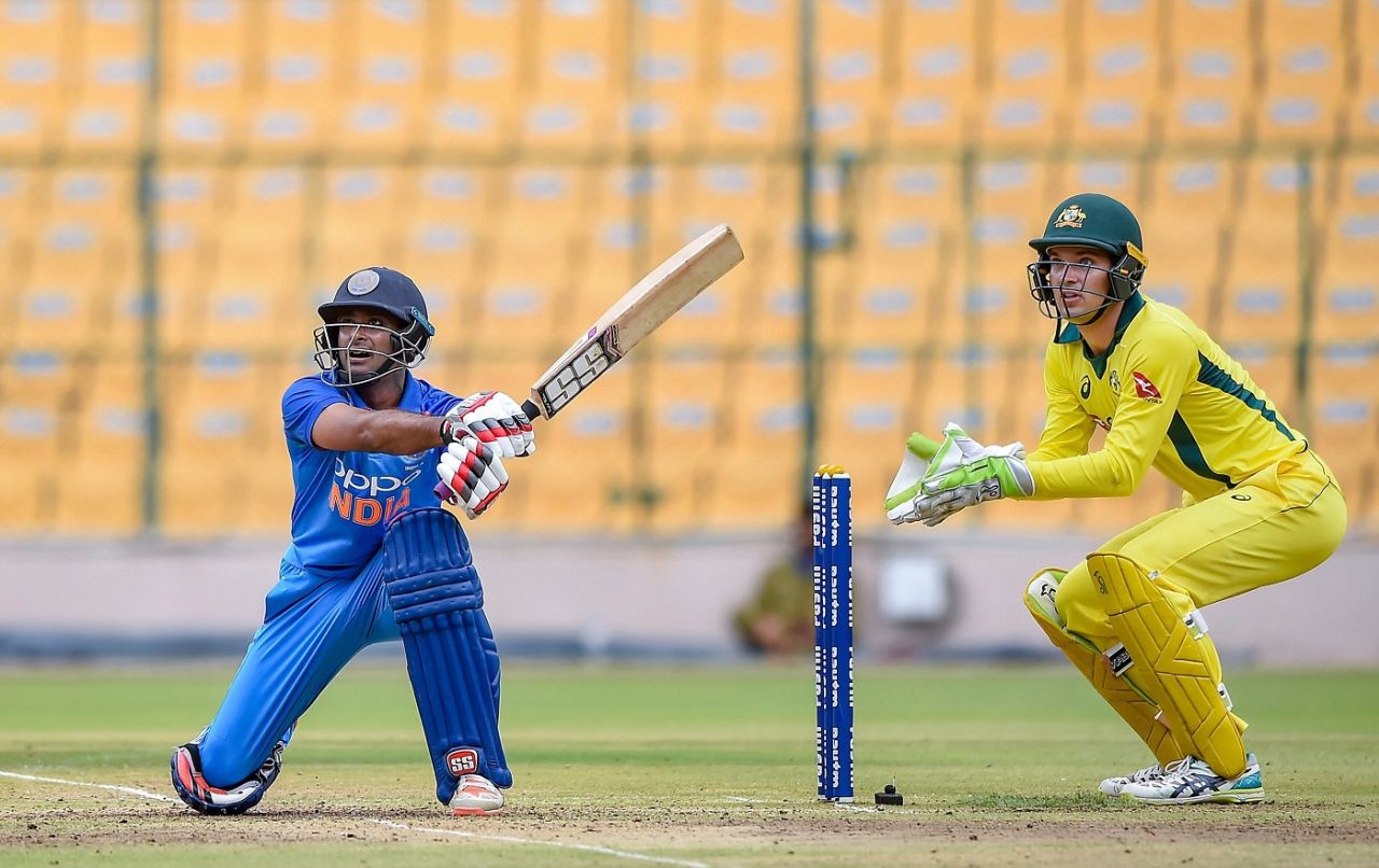 Ambati Rayudu plays one on the leg side, India A v Australia A, M.Chinnaswamy Stadium, August 23, 2018