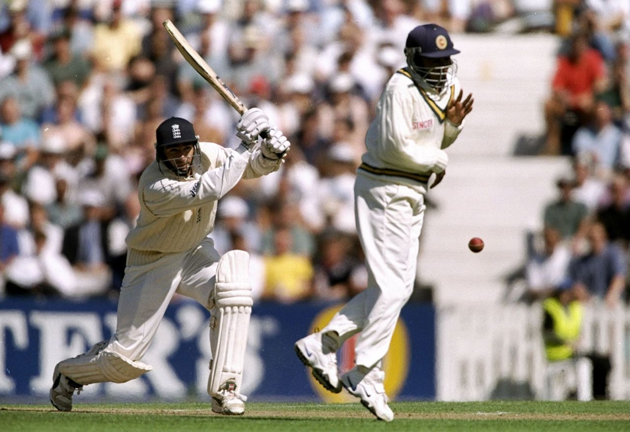 Steve James drives on his way to 36, England v Sri Lanka, Only Test, The Oval, 1st day, August 27, 1998