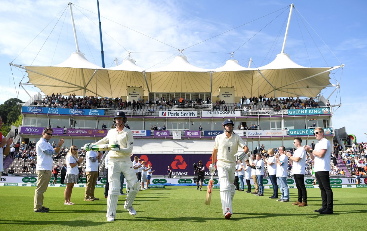 Keaton Jennings and Alastair Cook walk out to open England's innings, England v India, 4th Test, Ageas Bowl, 1st day, August 30, 2018