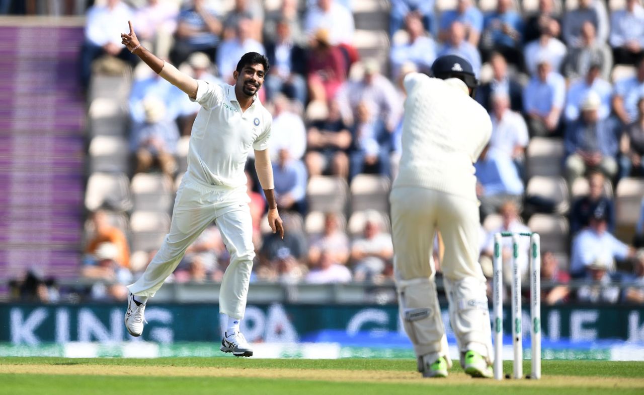 Jasprit Bumrah celebrates his second wicket of the morning, England v India, 4th Test, Ageas Bowl, 1st day, August 30, 2018
