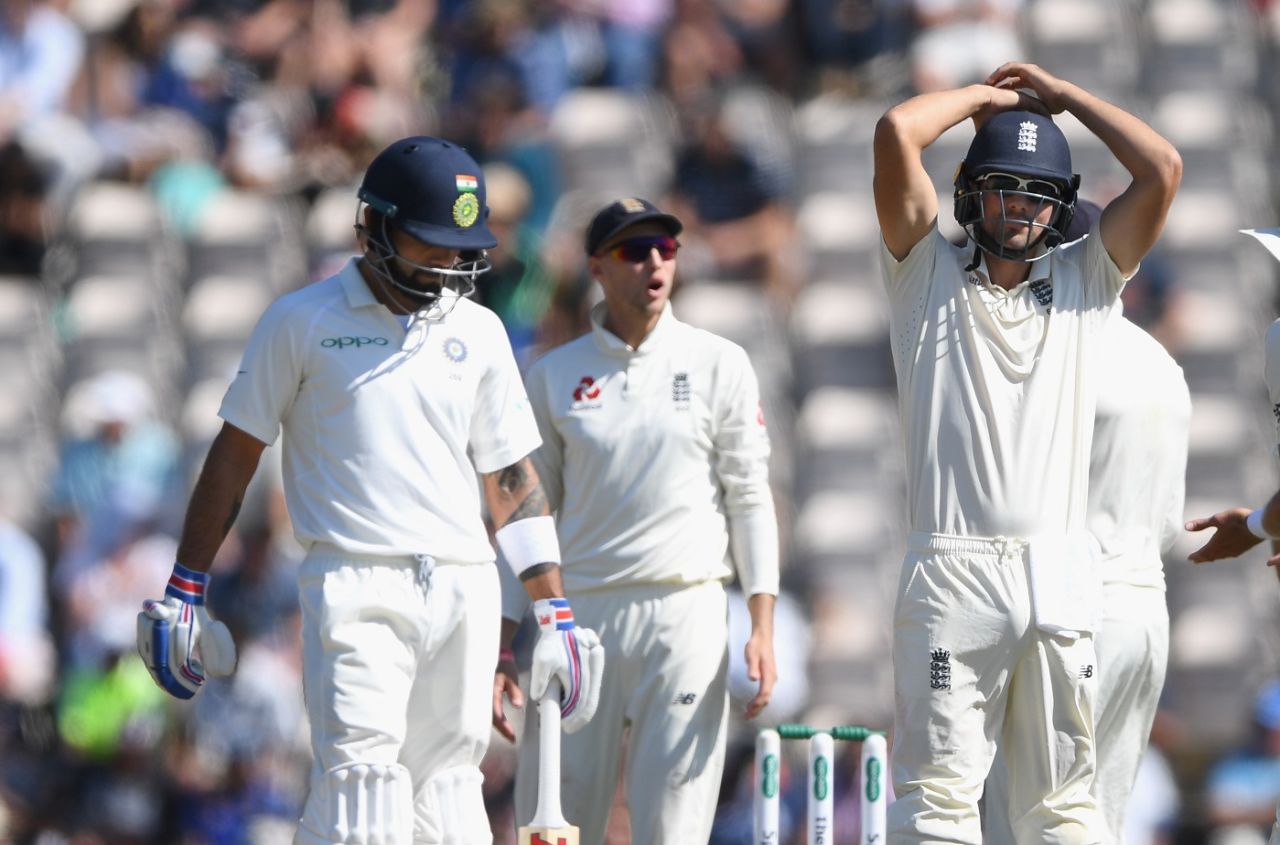 Alastair Cook and Joe Root stare at the big screen in disbelief as Virat Kohli survives a close lbw appeal, England v India, 4th Test, Ageas Bowl, 4th day, September 2, 2018