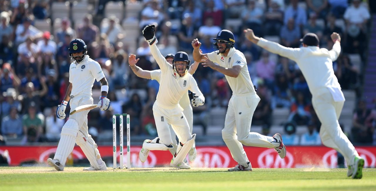 England celebrate Virat Kohli's dismissal, England v India, 4th Test, Ageas Bowl, 4th day, September 2, 2018
