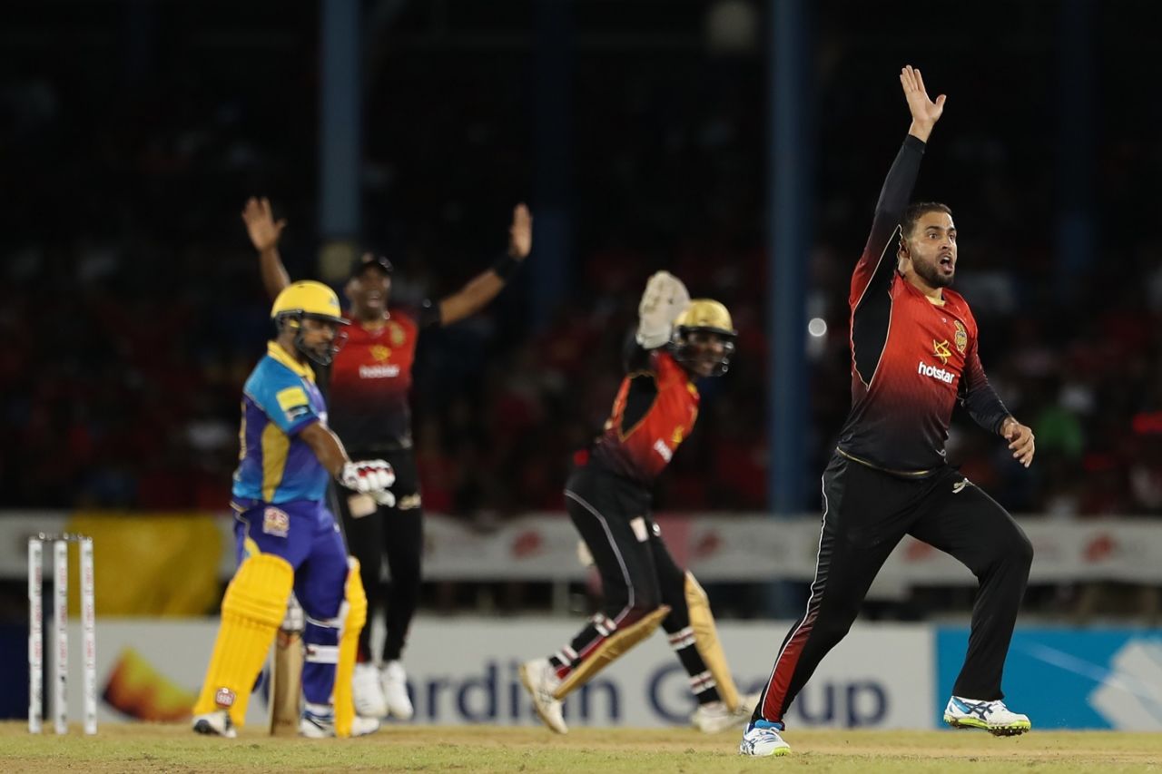 Fawad Ahmed goes up in appeal, Trinbago Knight Riders v Barbados Tridents, CPL 2018, Port of Spain, September 7, 2018