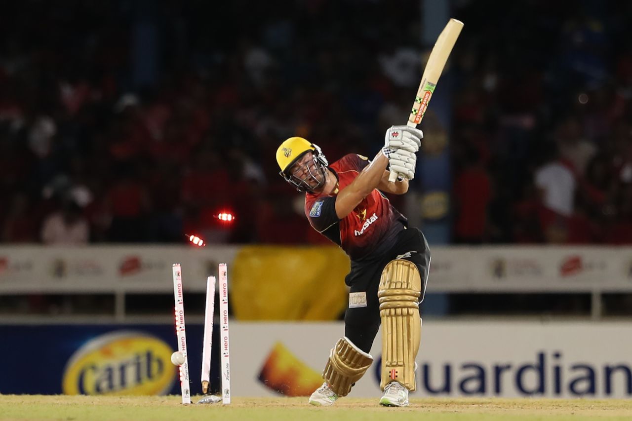 Chris Lynn was bowled after a quickfire knock, Trinbago Knight Riders v Barbados Tridents, CPL 2018, Port of Spain, September 7, 2018