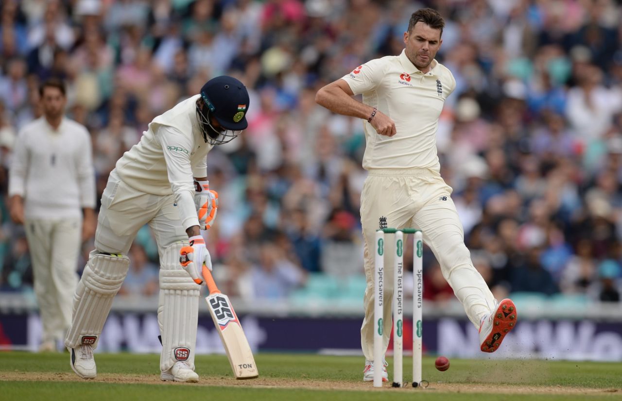 James Anderson attempts to kick the ball on to the stumps, England v India, 5th Test, The Oval, 3rd day, September 9, 2018