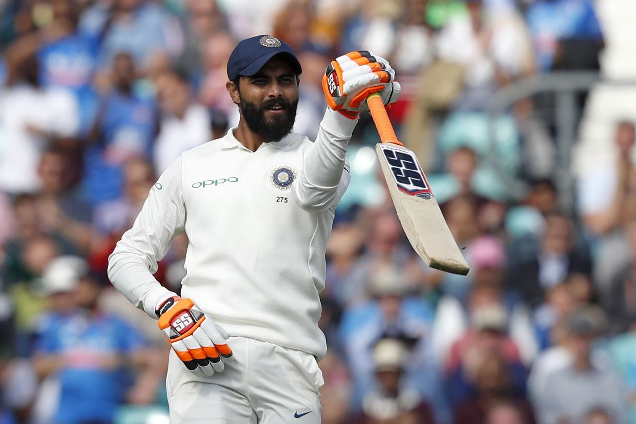 Ravindra Jadeja celebrates a half-century, England v India, 5th Test, The Oval, 3rd day, September 9, 2018
